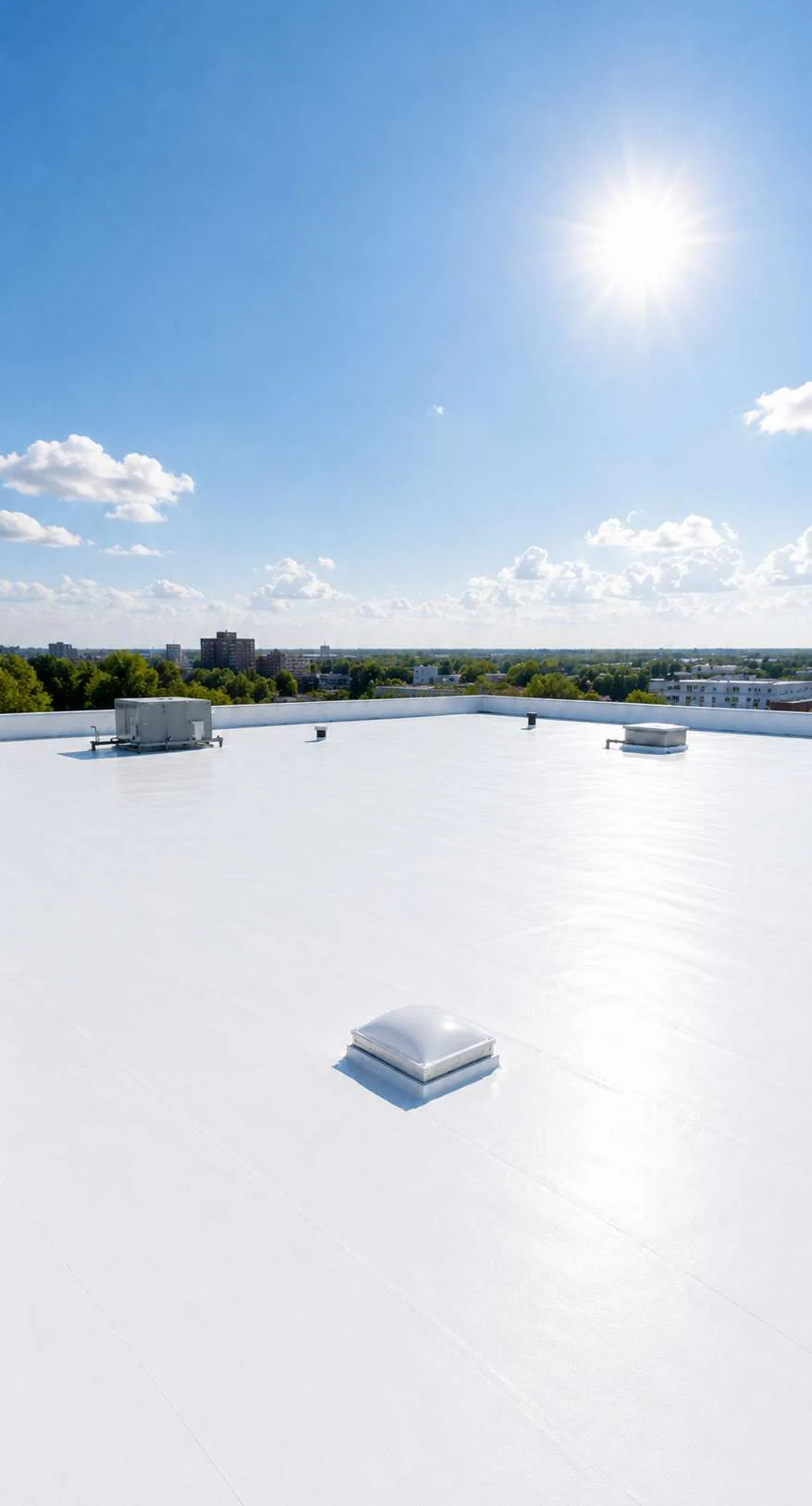 Visuel du fabricant Kokun&nbsp;: toiture terrasse blanche réfléchissante sous le soleil